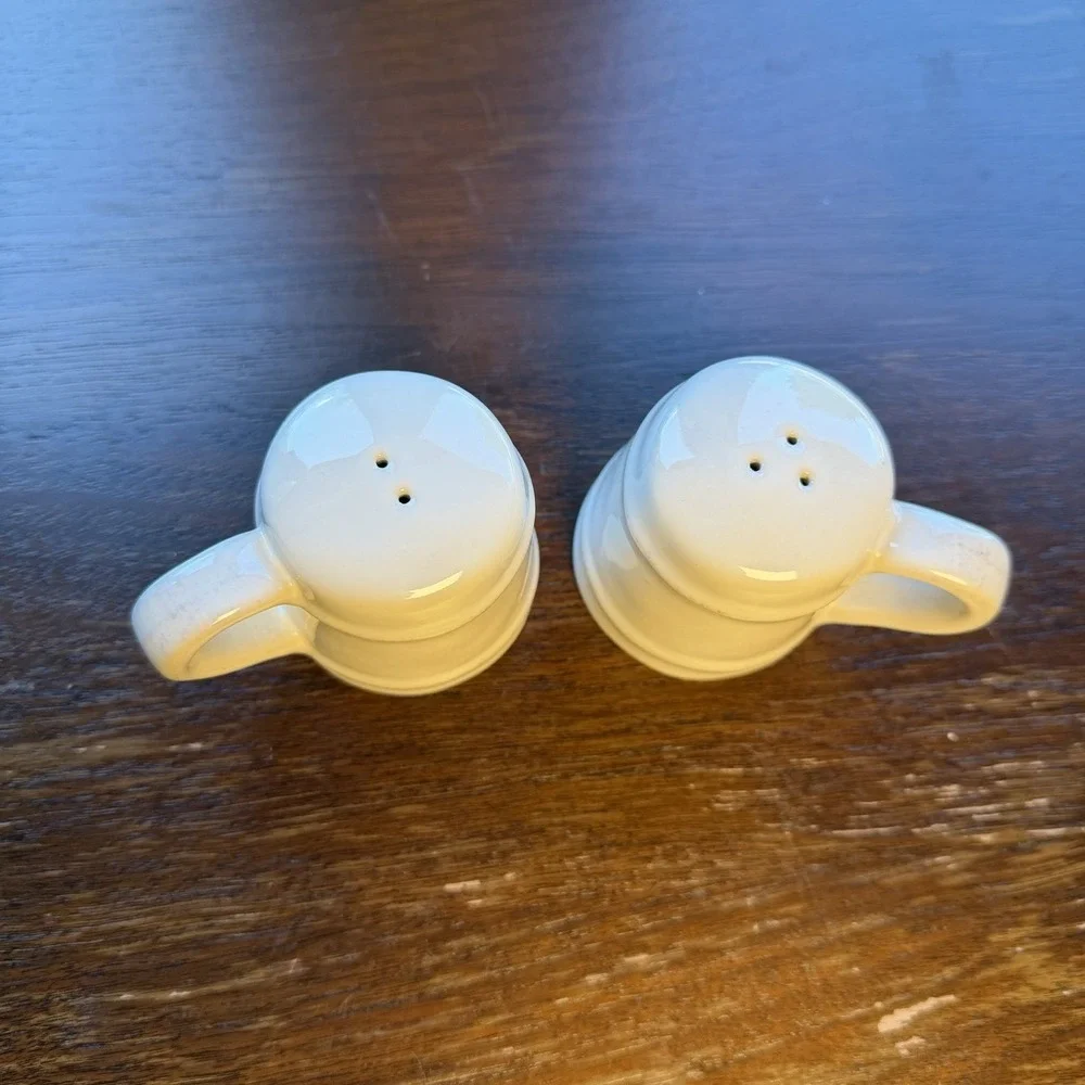 Two Pottery Barn Salt Shaker With Handles White Color (no Plugs)